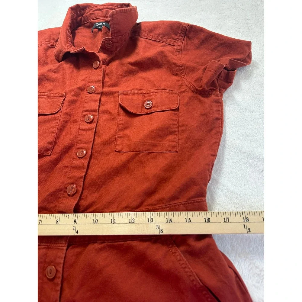 Quince Jumpsuit Women S Rust Red Excellent Organic Cotton Linen Short Sleeve